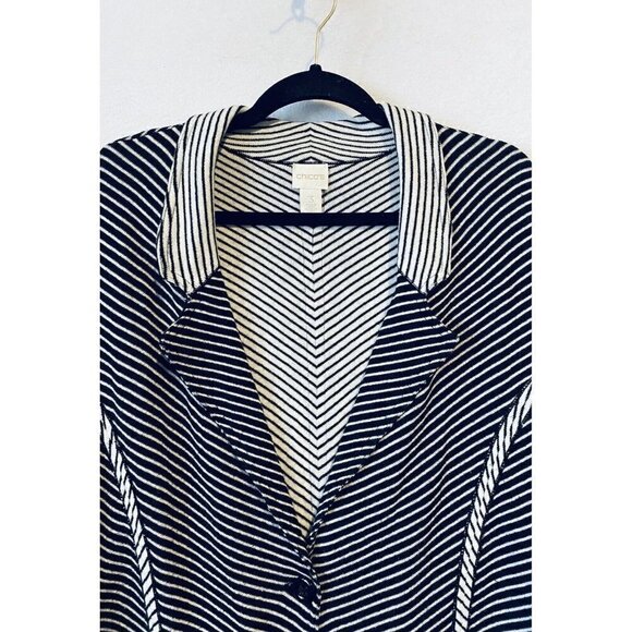 Chicos Sweater Womens XL Black Striped Esther Blazer Cardigan Silk Blend - Picture 2 of 8